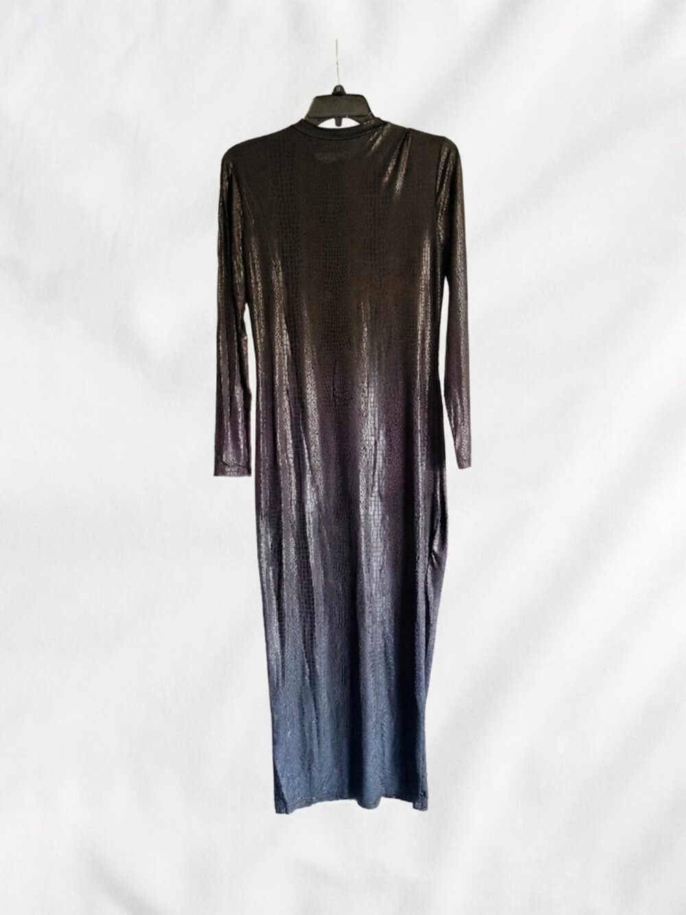 Black Textured Long Sleeve Maxi Dress